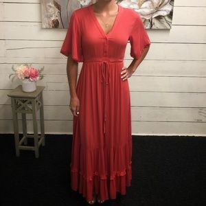 Button Down Maxi - Red / Orange